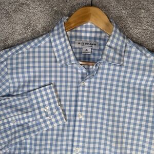 Mizzen+Main Men's Small‎ Blue Checkered Trim Fit Button Up Polyester Performance